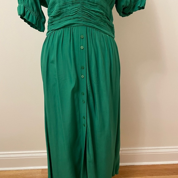 Zara Green Quarter Sleeve V-Neck Dress With Buttons size medium - Picture 5 of 9